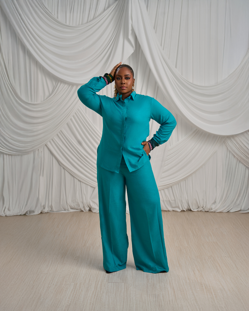 Long-Sleeve Shirt & Wide-Leg Pants: Linen