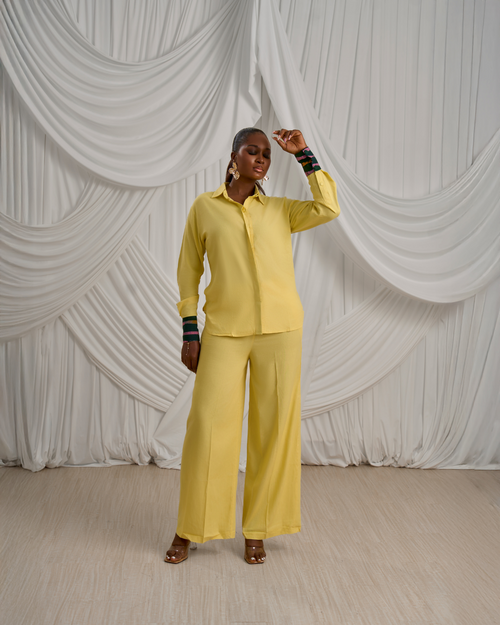 Long-Sleeve Shirt & Wide-Leg Pants: Linen